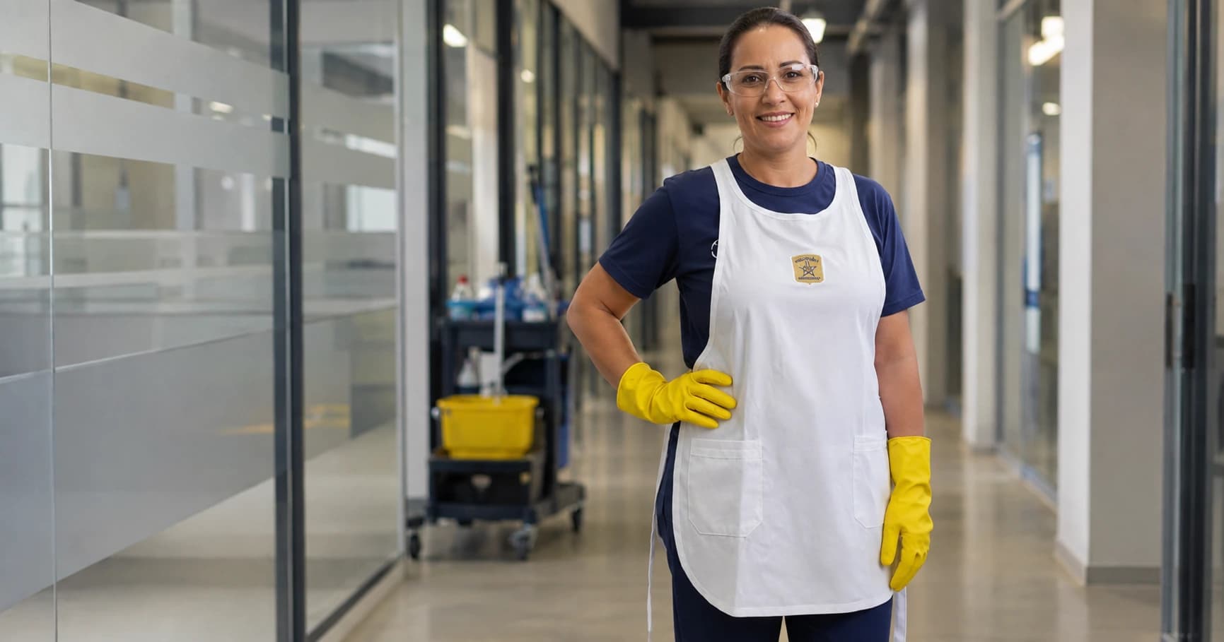 Profissional da PS Proteção prestando limpeza para condomínios industriais em Piracicaba